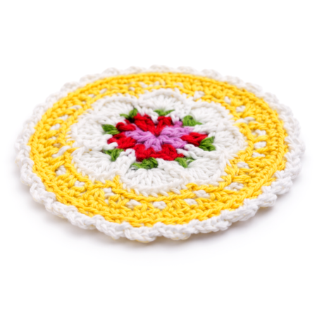 Handcrafted Cotton Yarn Yellow Floral Crochet Doily